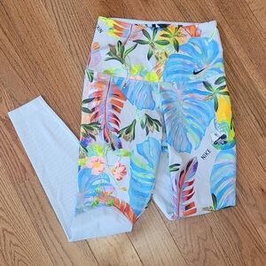Nike Dri-Fit Hawaiian/parrot print mesh bottom leggings